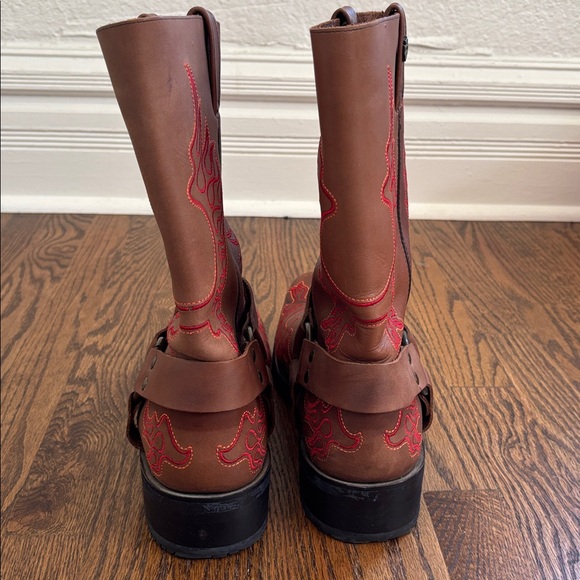HARLEY DAVIDSON SLAYTON EMBROIDERED FLAMES SKULL LEATHER MOTO WORK BOOTS SIZE 13 main image 5